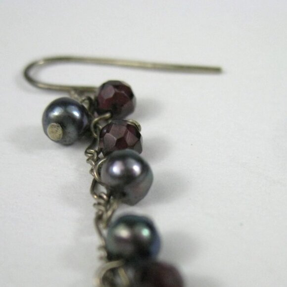 Long Dangling Earrings Garnet Faceted Stone Beads Pearls Silver Chain Dangle - Picture 5 of 9